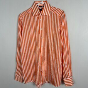 Eton Sweden Orange Striped Button Down Long Sleeve Collared Shirt Mens Size 41